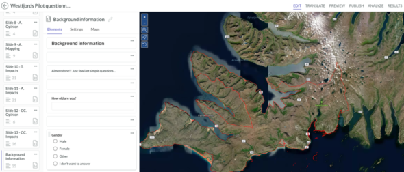 Questionnaire editor in PPGIS ArcticHubs research tool