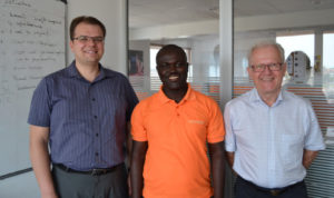 The FoodAfrica team visited Esoko in April. From left to right: Professor Jarkko Niemi (Luke), Enumeration Manager Francis Danso Adjei and Professor Hannu Korhonen (Luke).